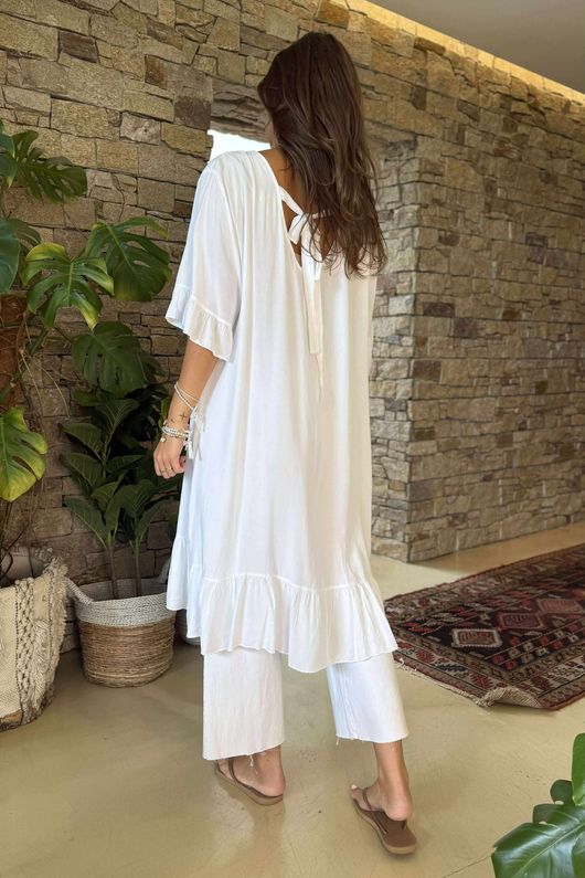 Made in Italy Menorcan Bow Back Dress White